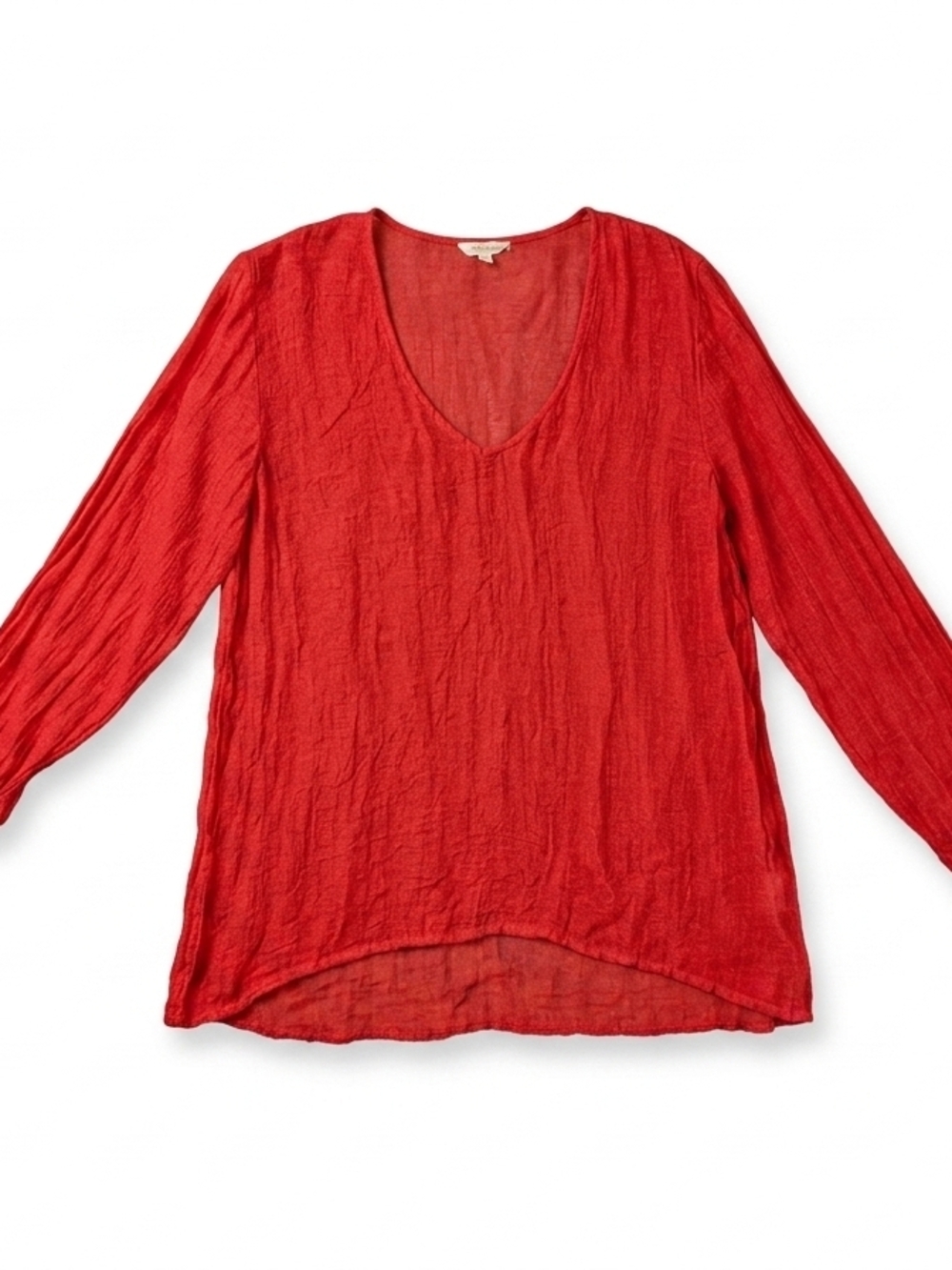 Eileen Fisher Red 100% Linen V-Neck Tunic Top Size Small Italian Fabric Breezy